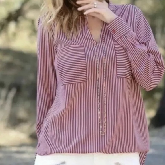 CAbi Tops - EUC Cabi Franklin Blouse in Red White and Blue Stripe size Large